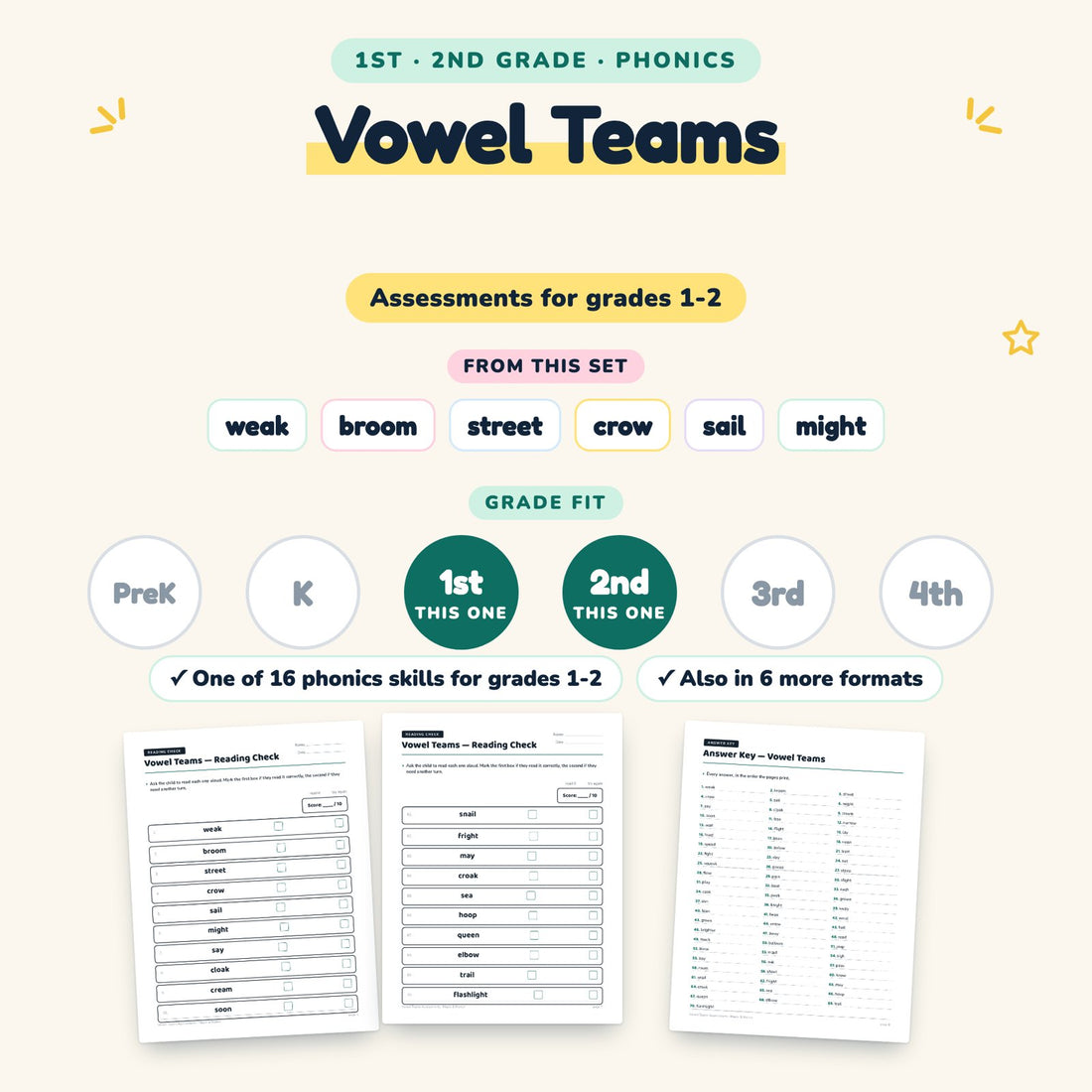 Vowel Teams: skill and grade fit