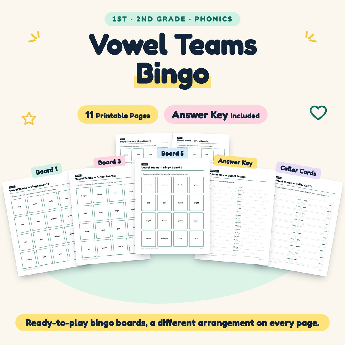 11 Vowel Teams Bingo — cover