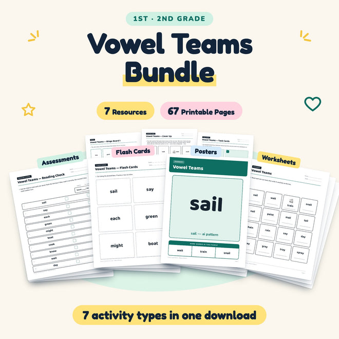 Vowel Teams Bundle | 1st–2nd Grade (7 Resources, 67 Pages) — cover