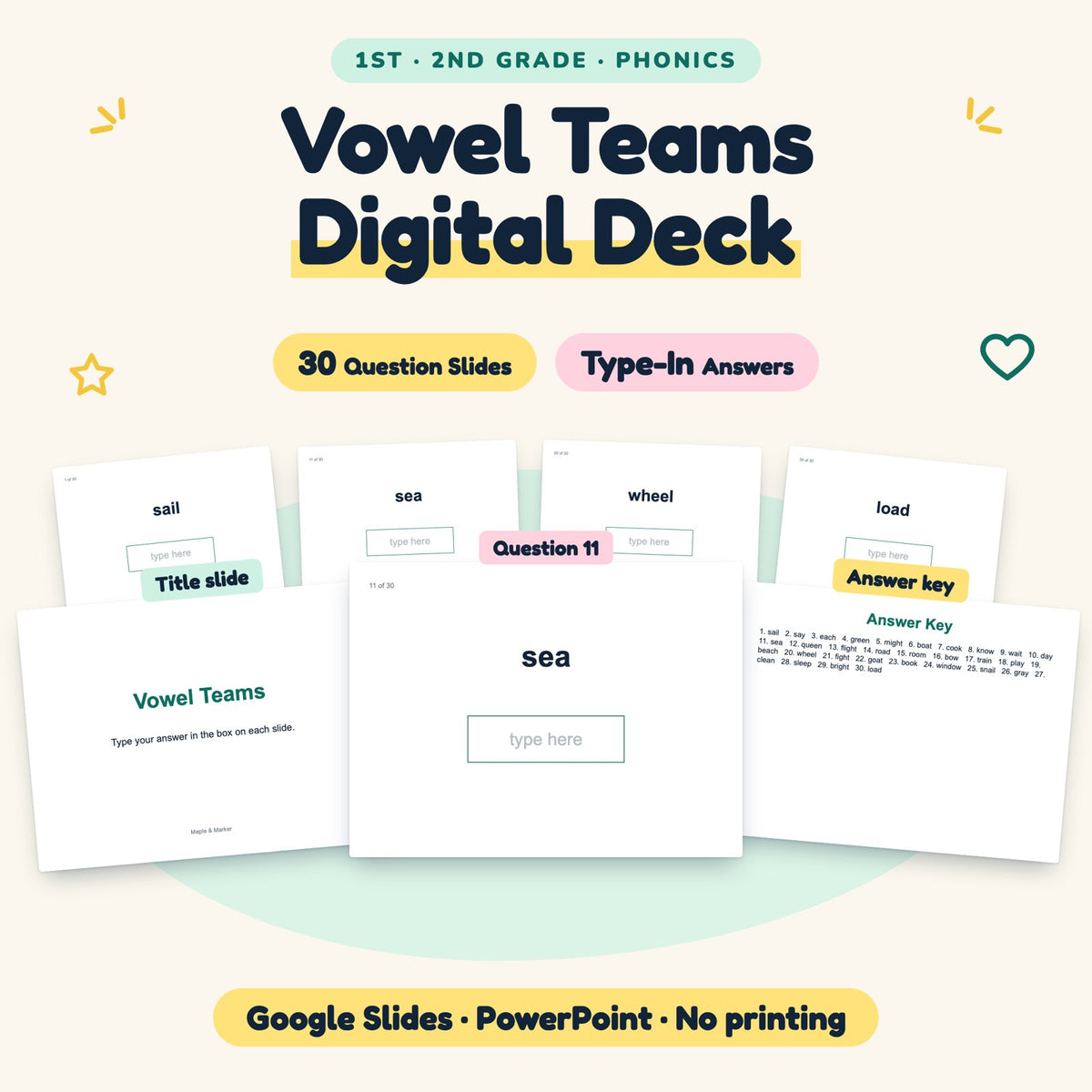 30 Question Vowel Teams Digital Deck — cover