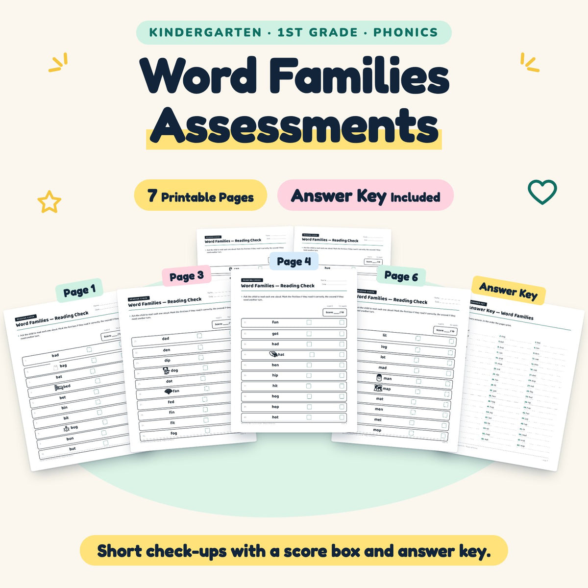 7 Word Families Assessments — cover