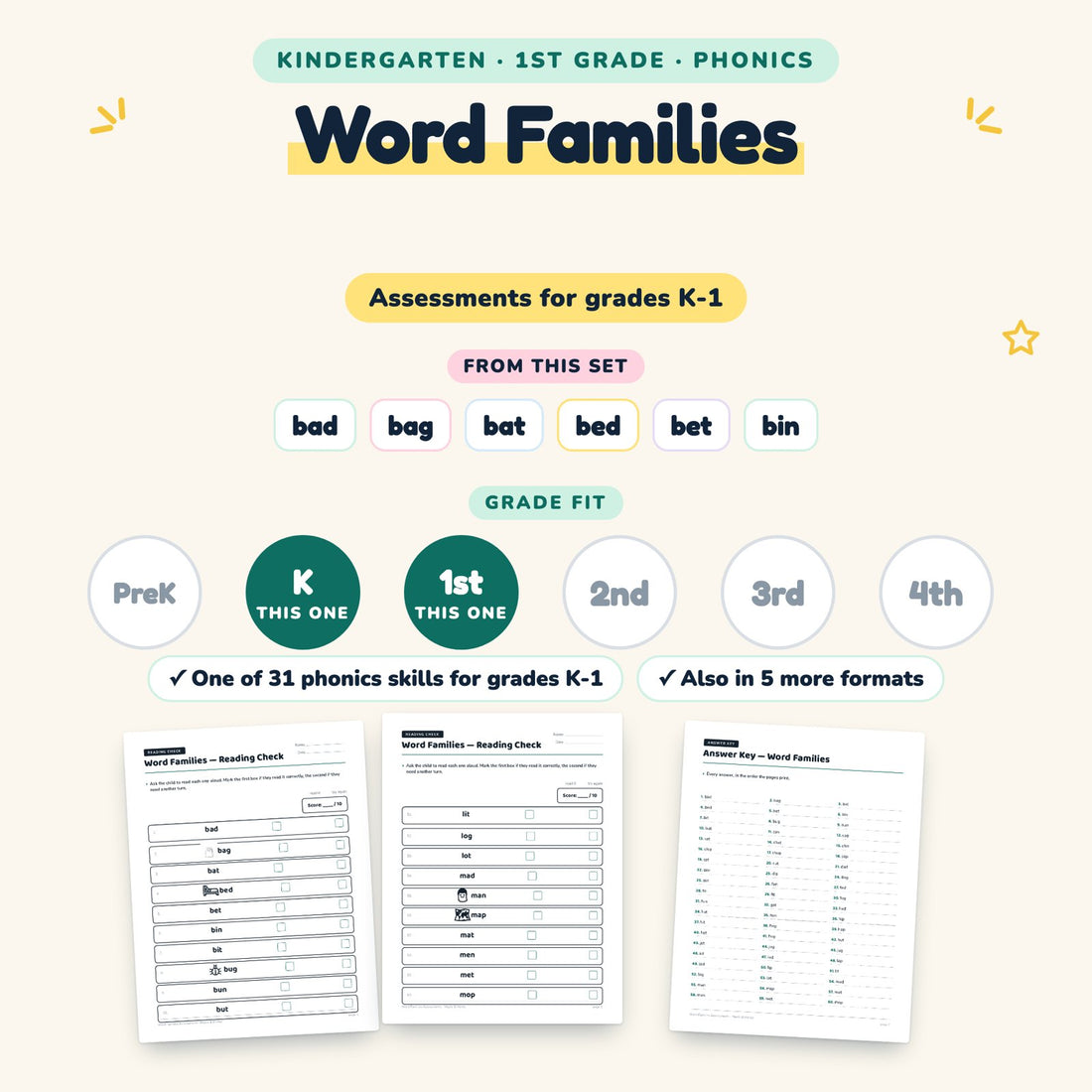 Word Families: skill and grade fit