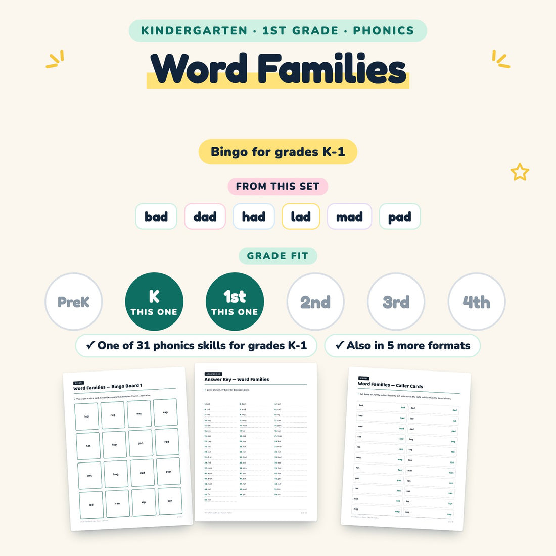 Word Families: skill and grade fit