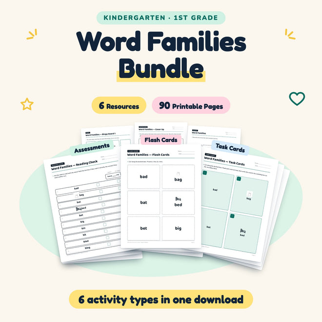 Word Families Bundle | K–1st Grade (6 Resources, 66 Pages) — cover