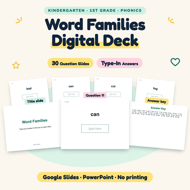 30 Question Word Families Digital Deck — cover