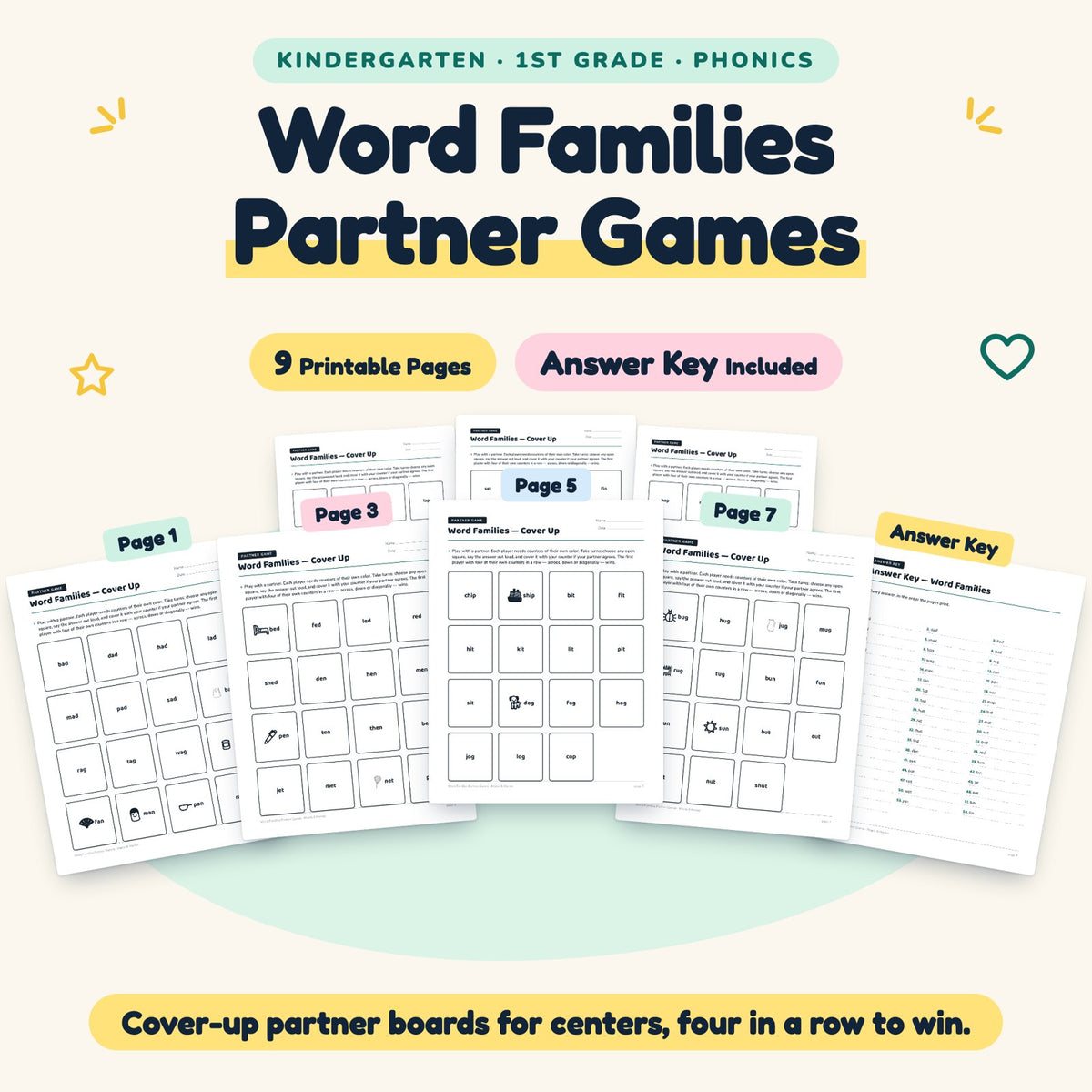 9 Word Families Partner Games — cover