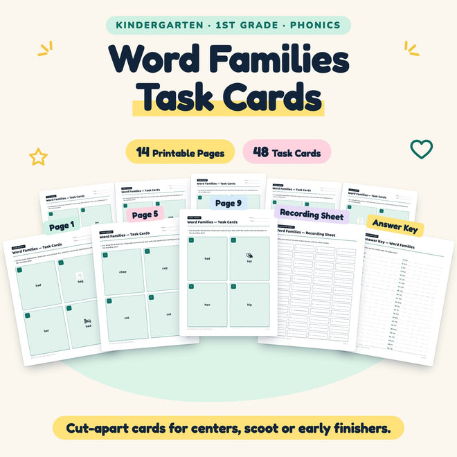 48 Word Families Task Cards — cover