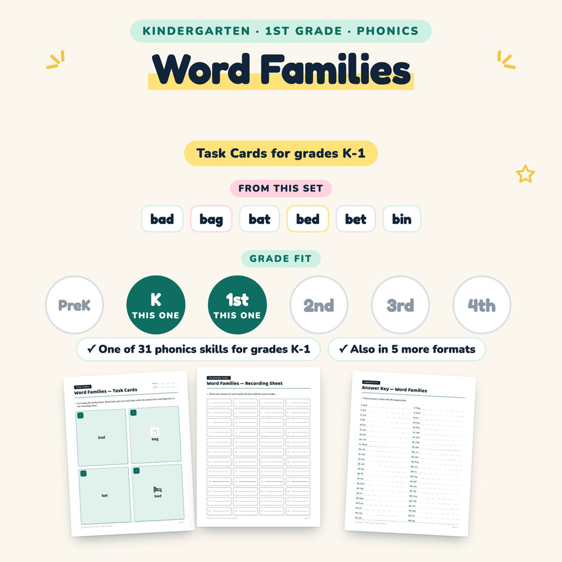 Word Families: skill and grade fit