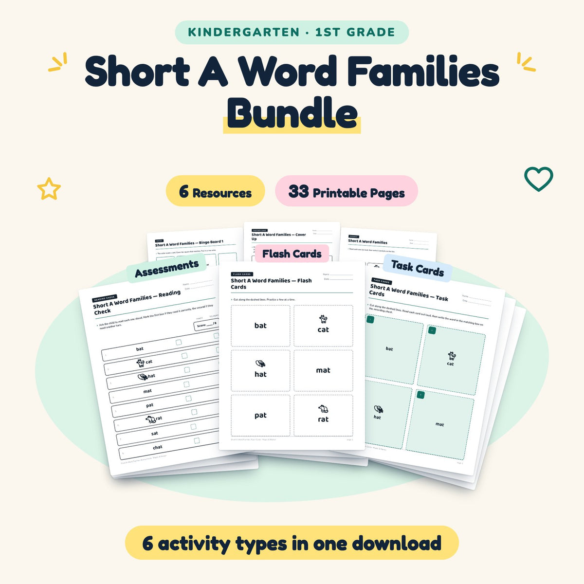 33 Page Short A Word Families Bundle — cover