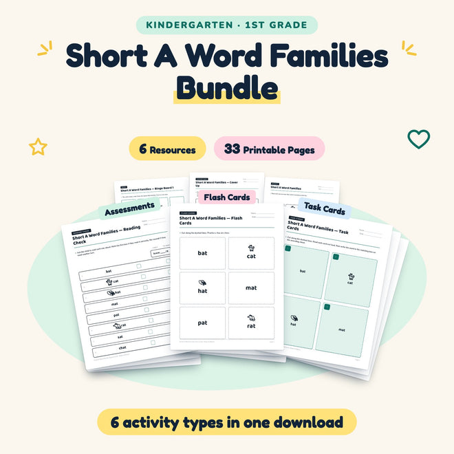33 Page Short A Word Families Bundle — cover