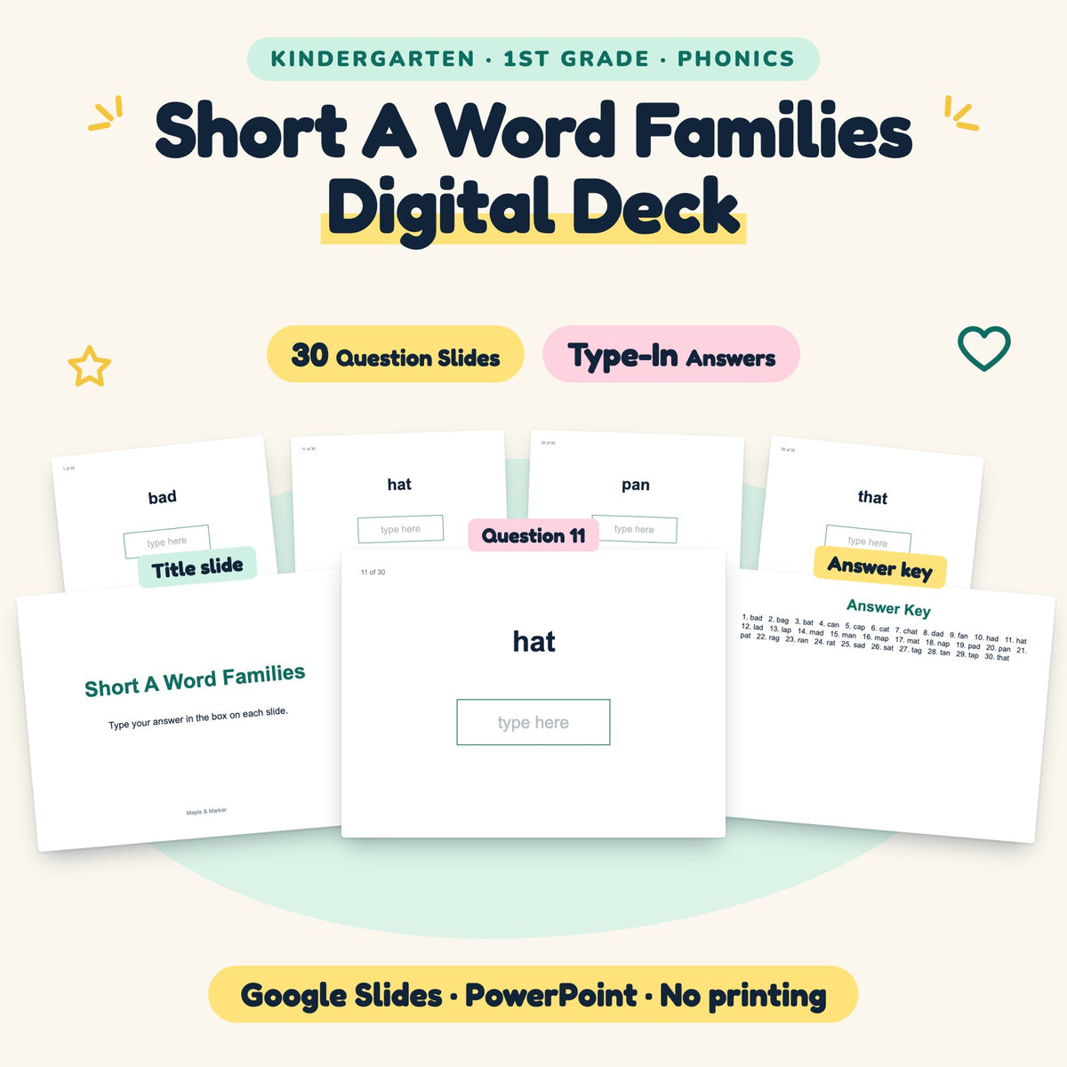 30 Question Short A Word Families Digital Deck — cover