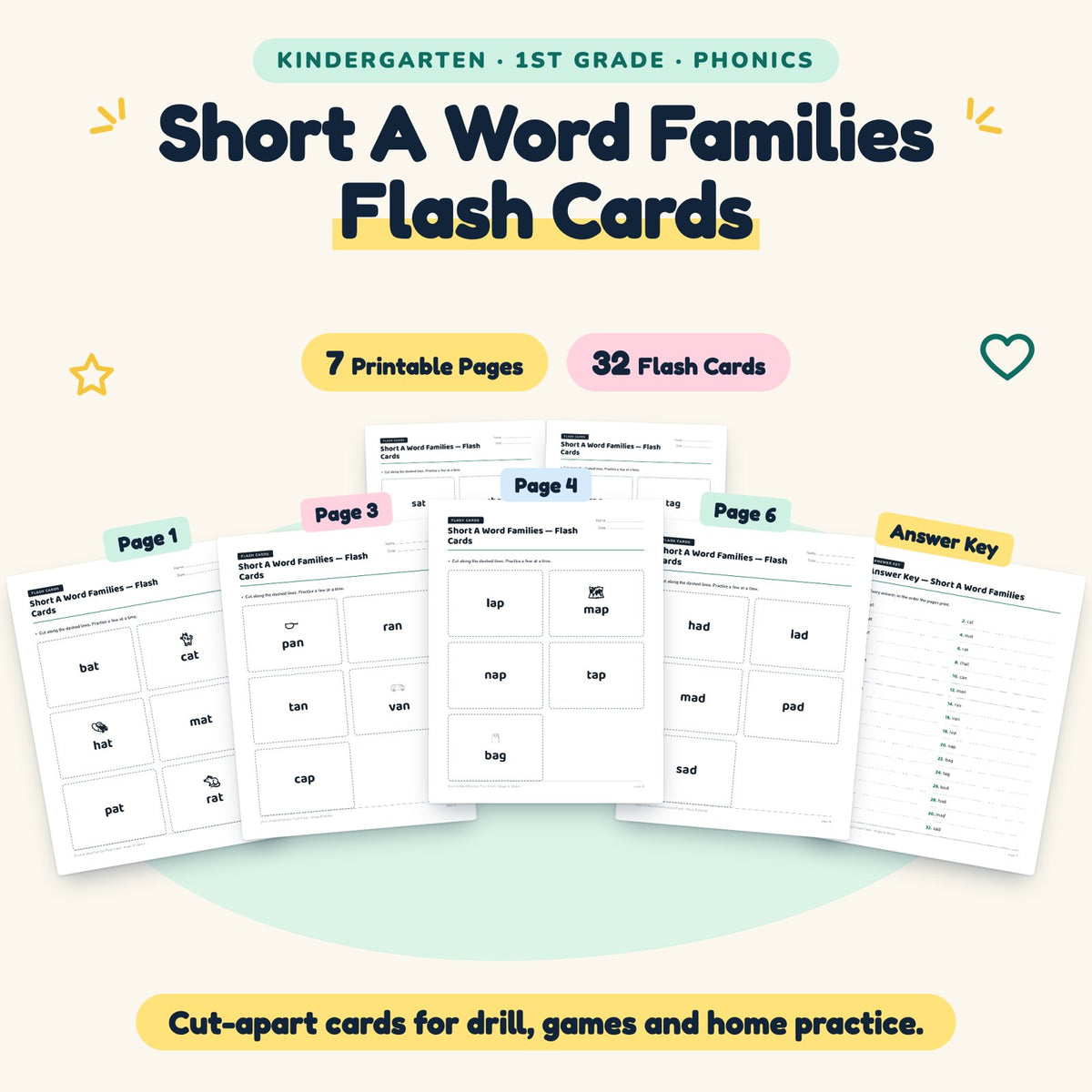 32 Short A Word Families Flash Cards — cover