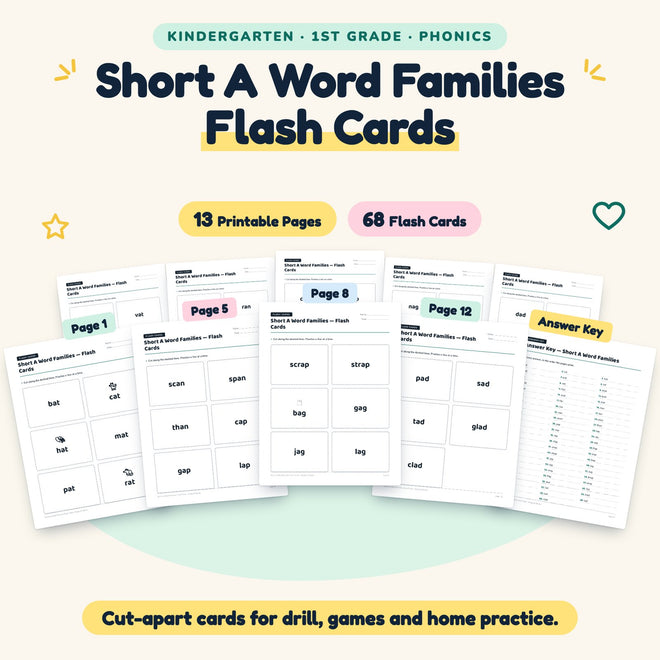 Short A Word Families Flash Cards | K–1st Grade (32 Cards) — cover