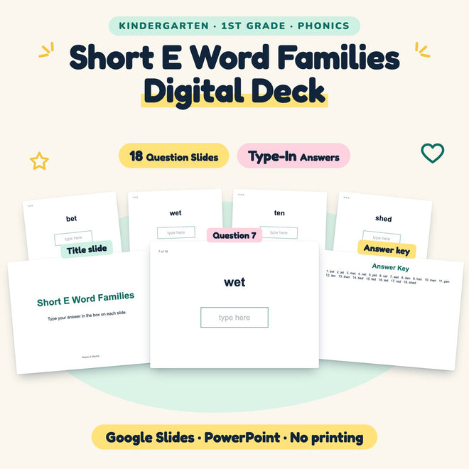 18 Question Short E Word Families Digital Deck — cover