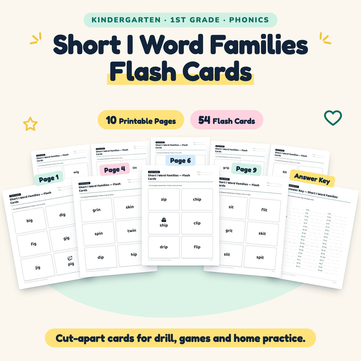 Short I Word Families Flash Cards | K–1st Grade (23 Cards) — cover