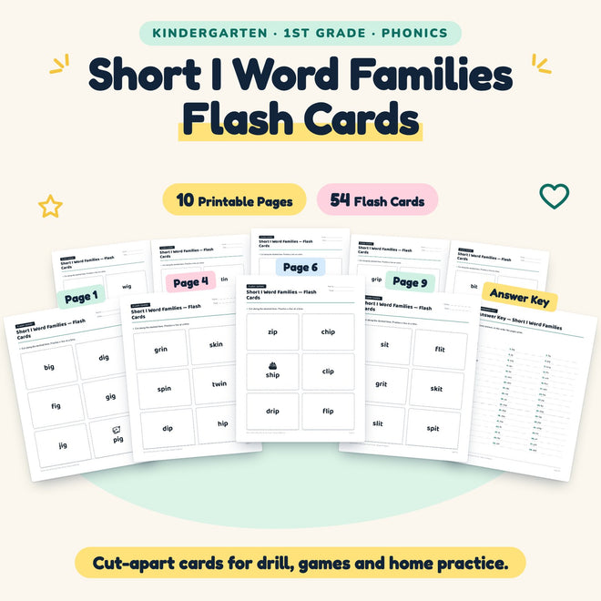Short I Word Families Flash Cards | K–1st Grade (23 Cards) — cover