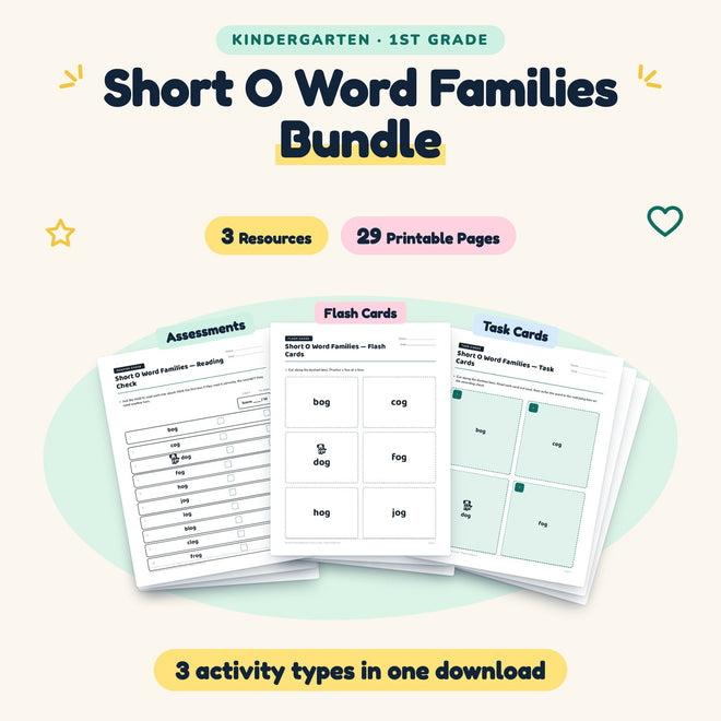 Short O Word Families Bundle | K–1st Grade (3 Resources) — cover