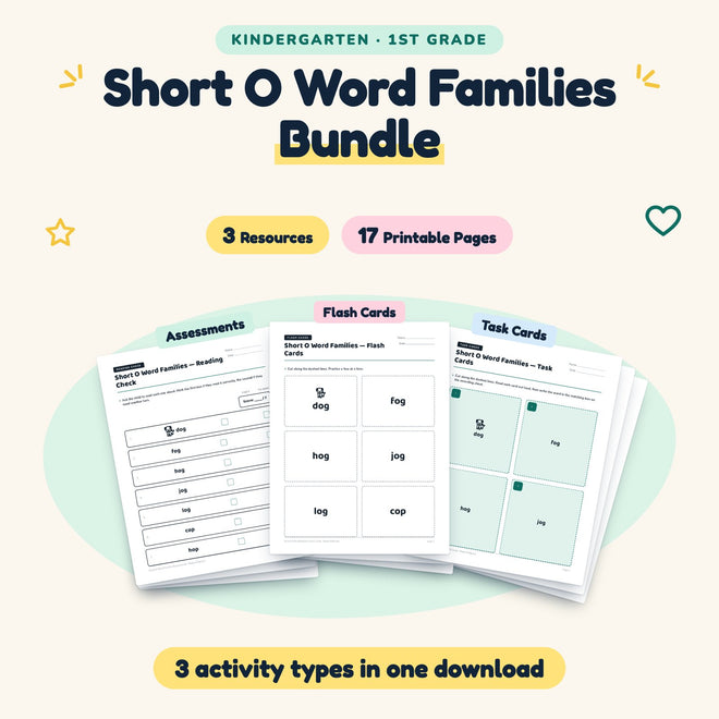 17 Page Short O Word Families Bundle — cover