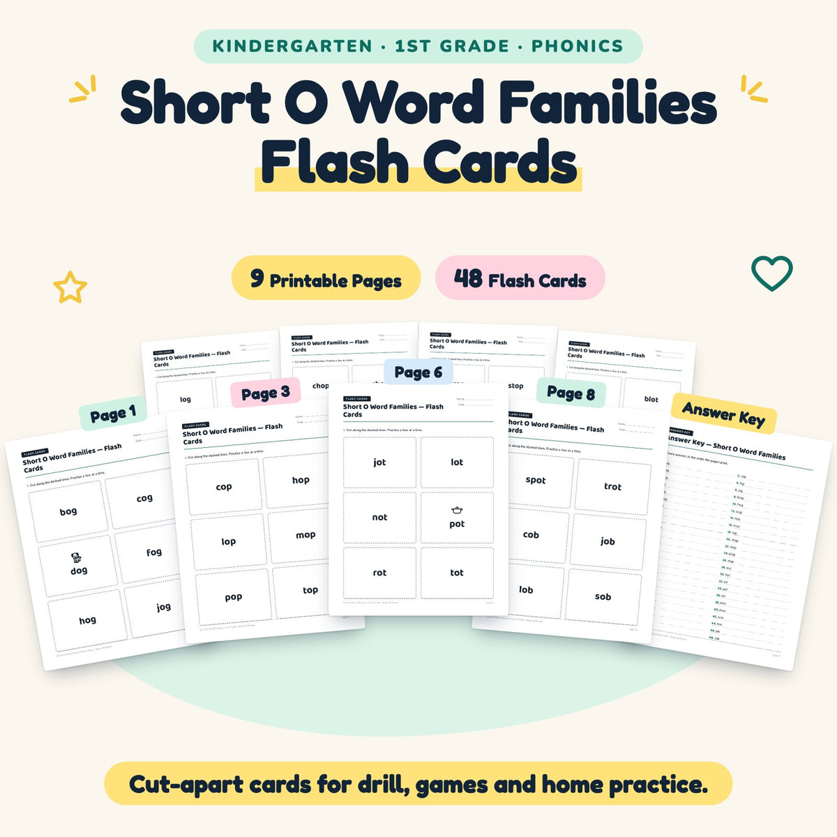 Short O Word Families Flash Cards | K–1st Grade (21 Cards) — cover