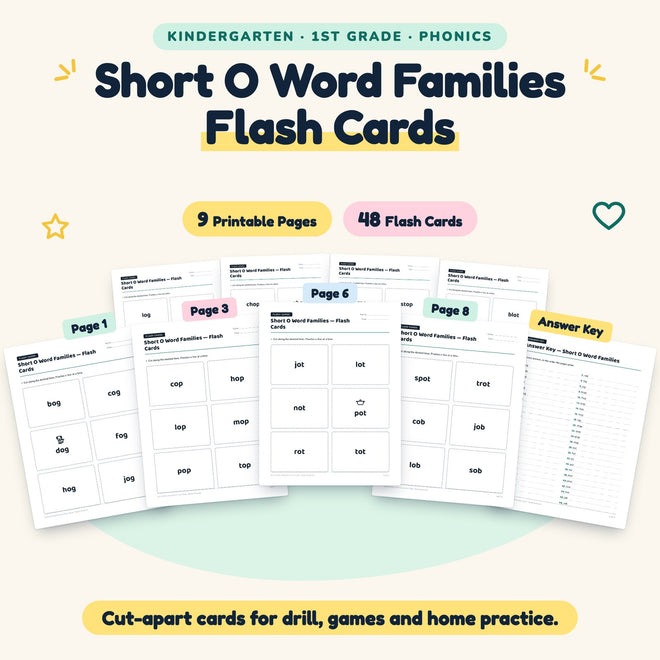 Short O Word Families Flash Cards | K–1st Grade (21 Cards) — cover