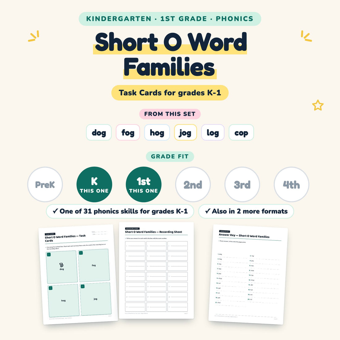 Short O Word Families: skill and grade fit