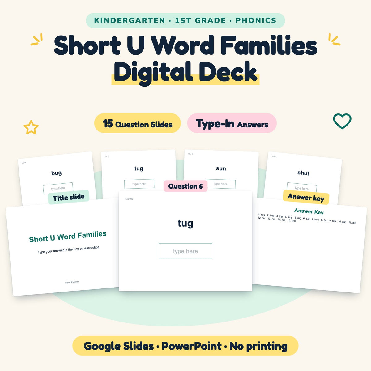 15 Question Short U Word Families Digital Deck — cover