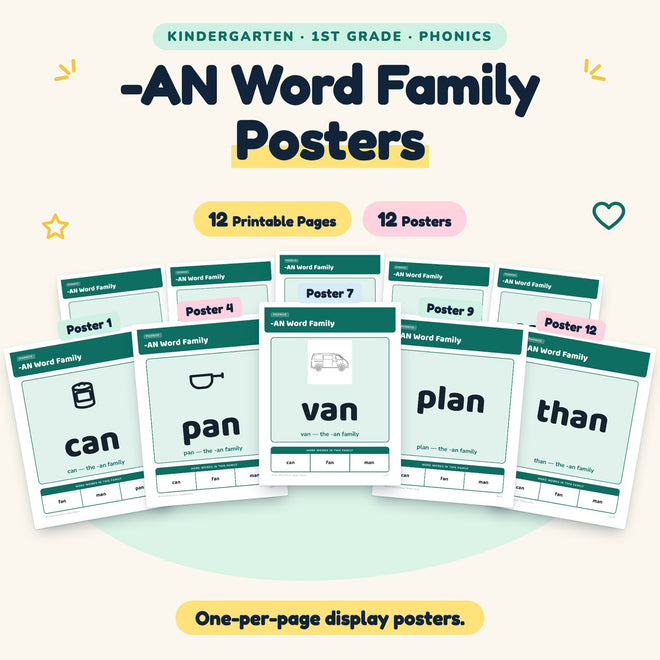 -AN Word Family Posters | K–1st Grade Phonics (7 Posters) — cover