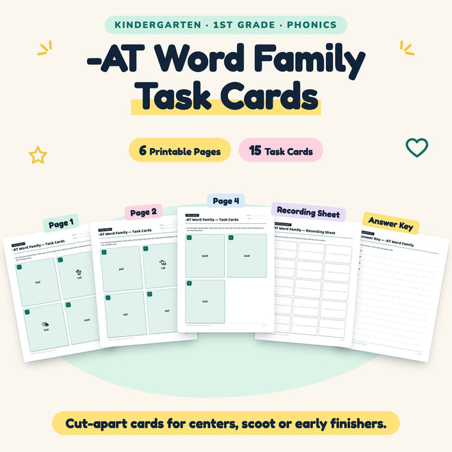 -AT Word Family Task Cards | K–1st Grade Phonics (9 Cards) — cover