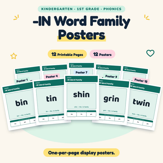 -IN Word Family Posters | K–1st Grade Phonics (8 Posters) — cover