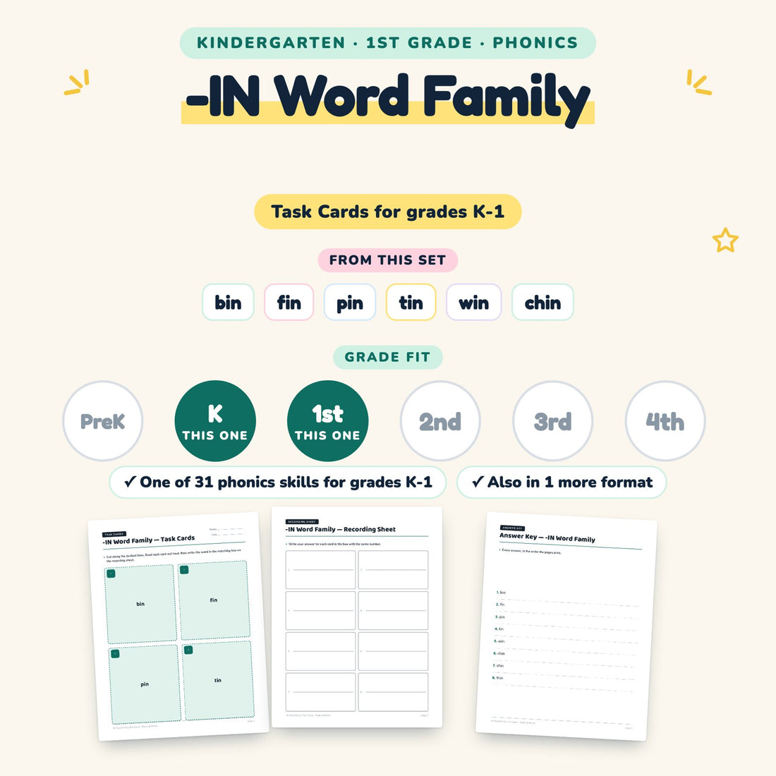 -IN Word Family: skill and grade fit