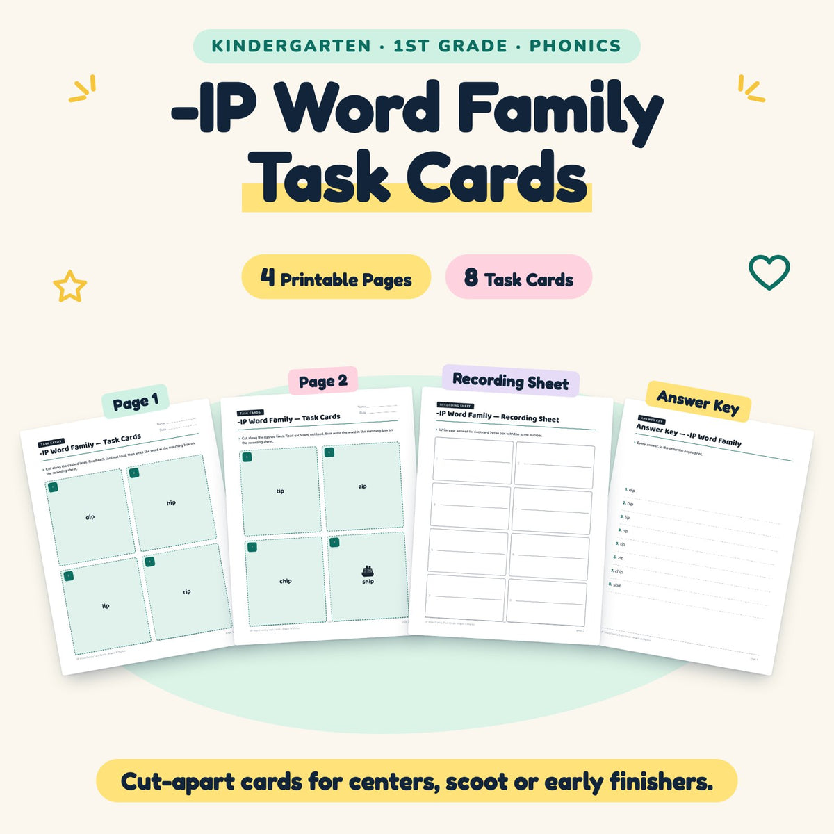 8 -IP Word Family Task Cards — cover
