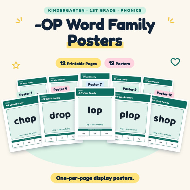 -OP Word Family Posters | K–1st Grade Phonics (7 Posters) — cover