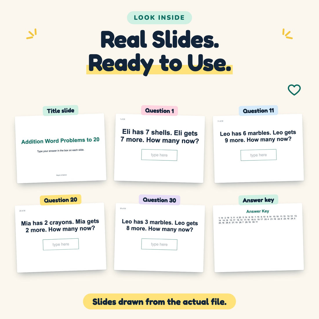 Addition Word Problems to 20 digital deck: look inside