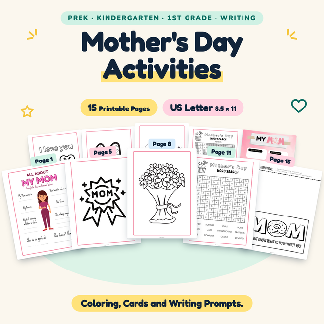 Mother's Day Activities — Coloring, Cards and Writing Prompts, PreK–1 — cover