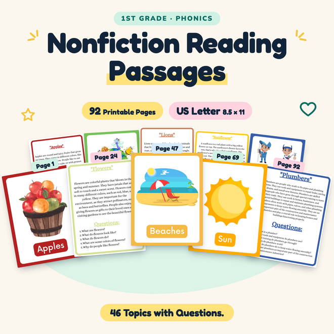 Nonfiction Reading Passages — 46 Topics with Questions, Grade 1 — cover