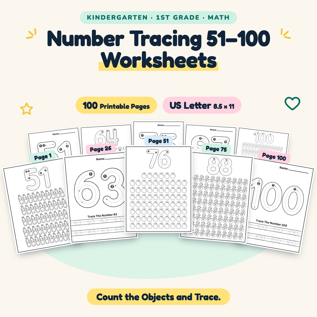 Number Tracing 51–100 — Count the Objects and Trace, K–1 — cover