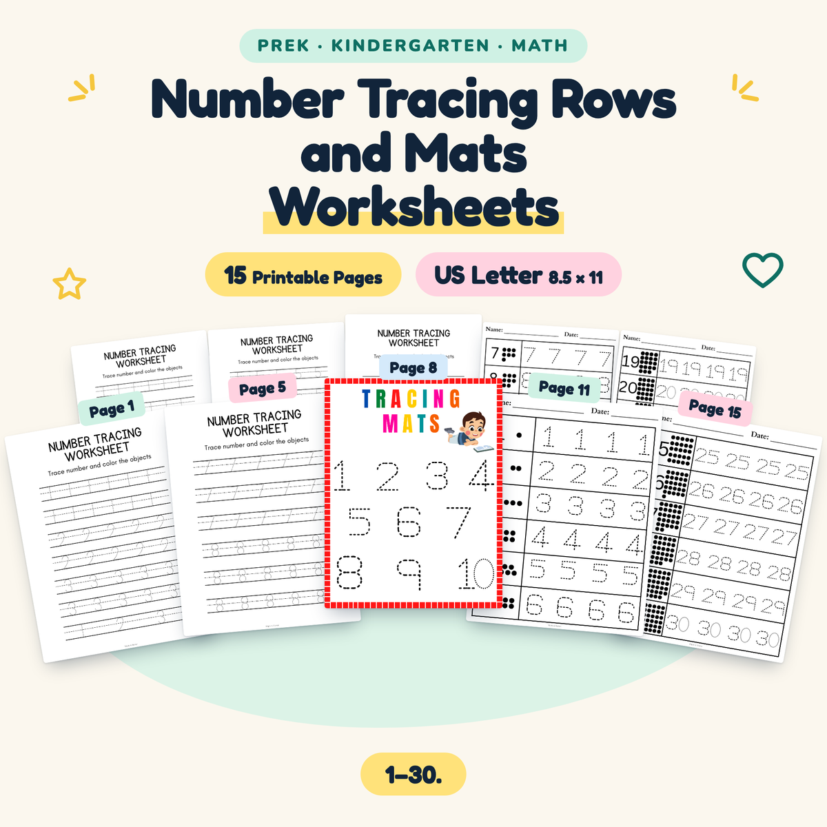 Number Tracing Rows and Mats — 1–30, PreK–K — cover