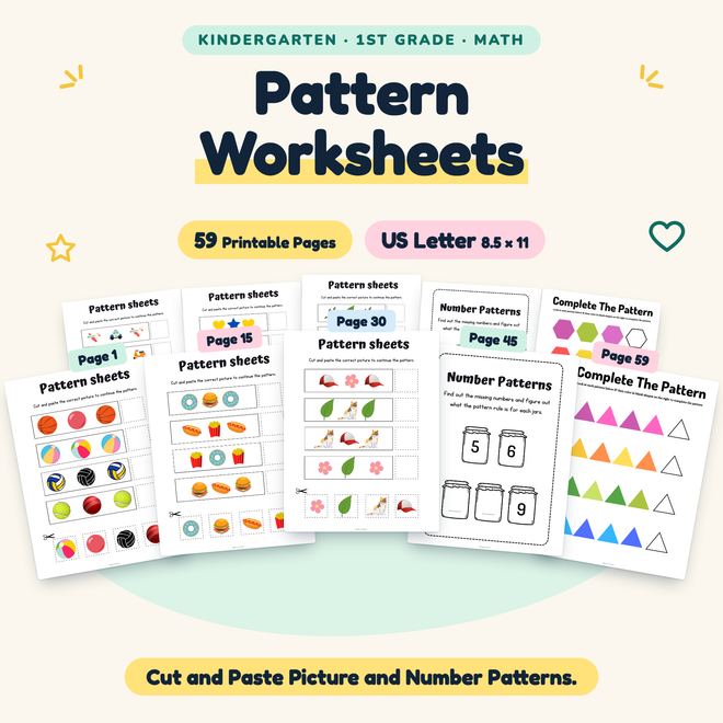 Pattern Worksheets — Cut and Paste Picture and Number Patterns, K–1 — cover