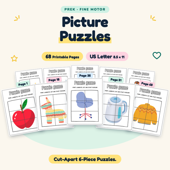 Picture Puzzles — Cut-Apart 6-Piece Puzzles, PreK — cover