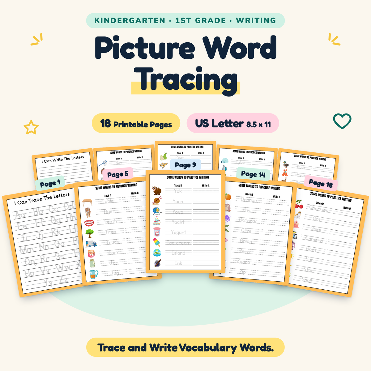 Picture Word Tracing — Trace and Write Vocabulary Words, K–1 — cover
