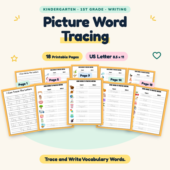 Picture Word Tracing — Trace and Write Vocabulary Words, K–1 — cover