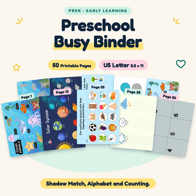 Preschool Busy Binder — Shadow Match, Alphabet and Counting, PreK — cover