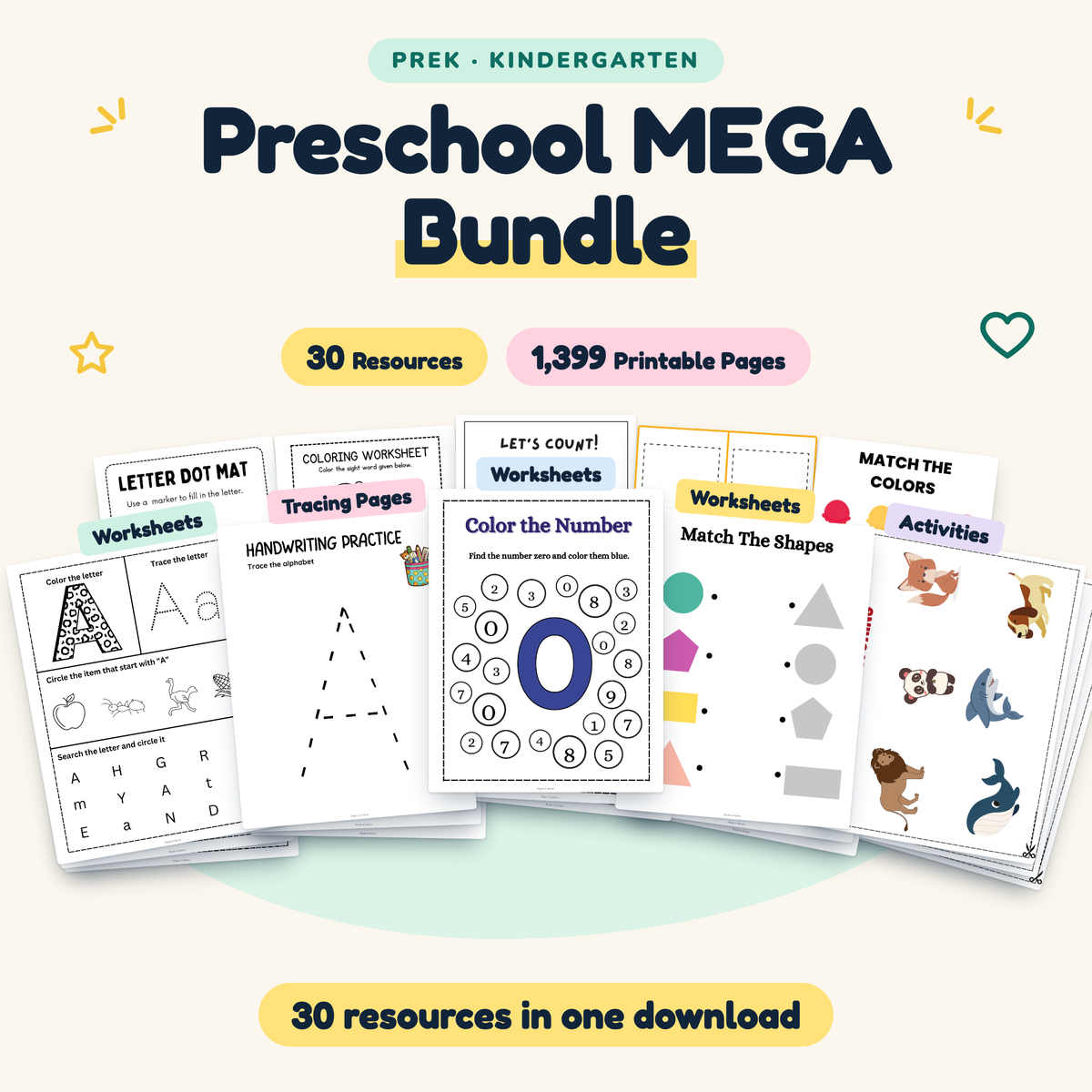 Preschool MEGA BUNDLE | Alphabet, Numbers & Fine Motor (30 Resources) — cover