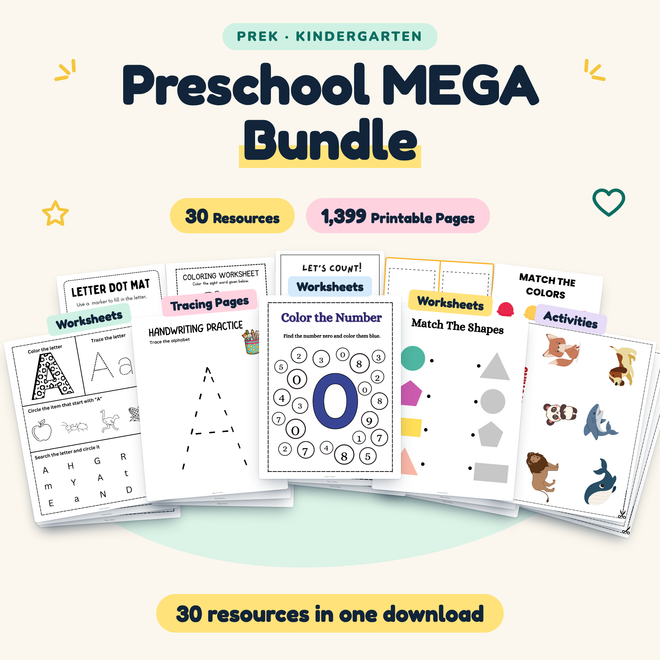 Preschool MEGA BUNDLE | Alphabet, Numbers & Fine Motor (30 Resources) — cover
