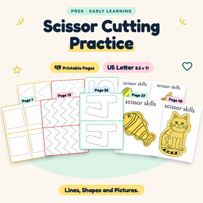 Scissor Cutting Practice — Lines, Shapes and Pictures, PreK — cover