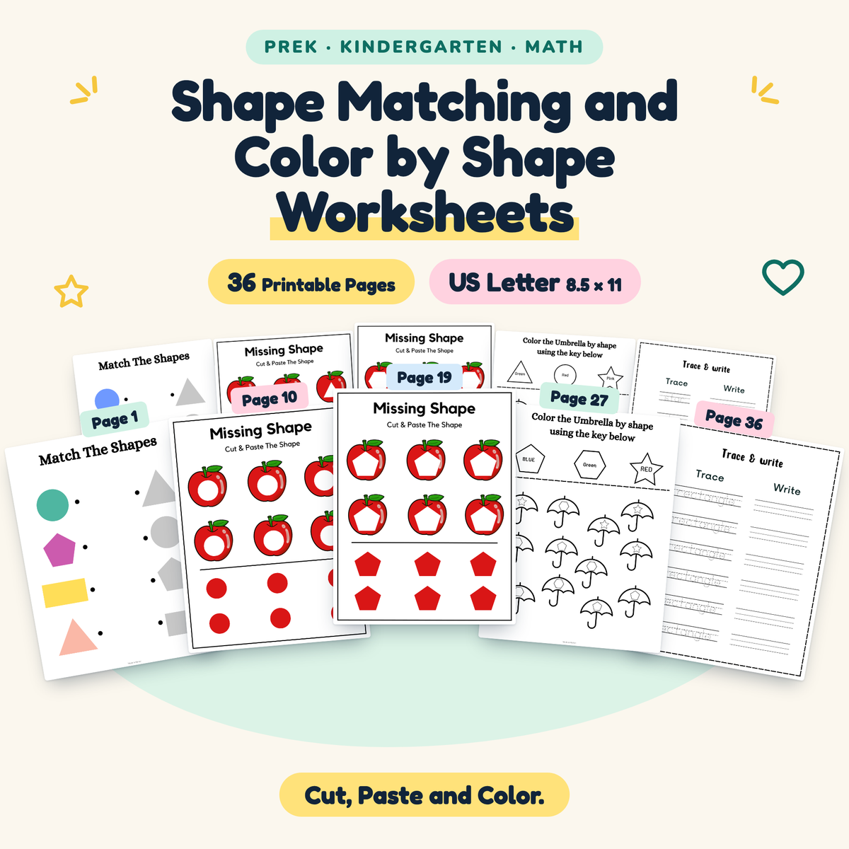 Shape Matching and Color by Shape — Cut, Paste and Color, PreK–K — cover
