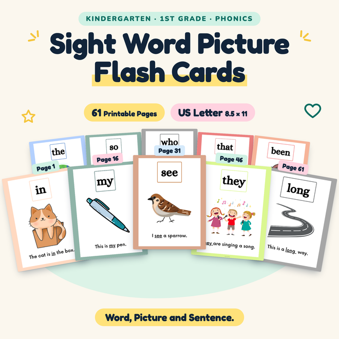 Sight Word Picture Flash Cards — Word, Picture and Sentence, K–1 — cover