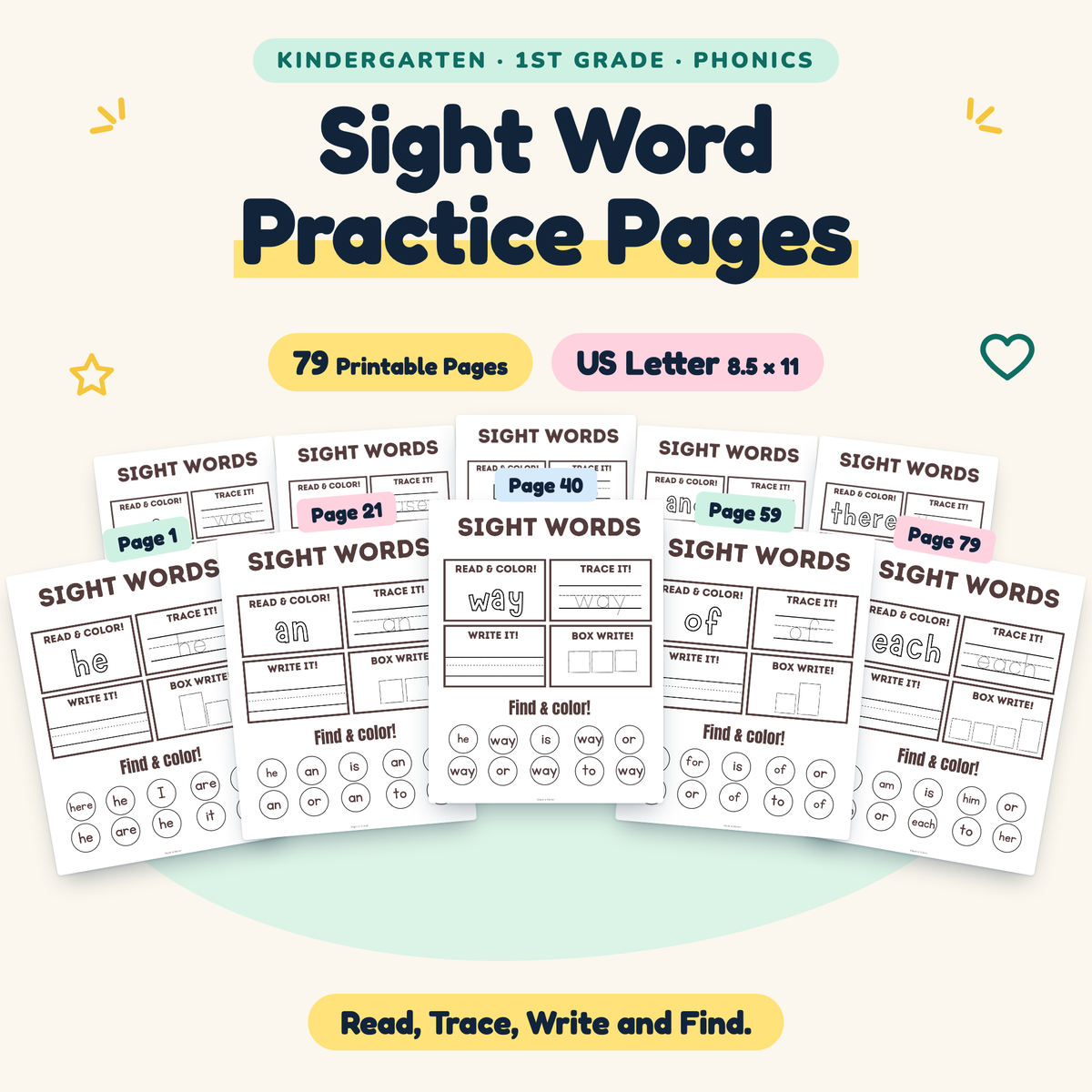 Sight Word Practice Pages — Read, Trace, Write and Find, K–1 — cover