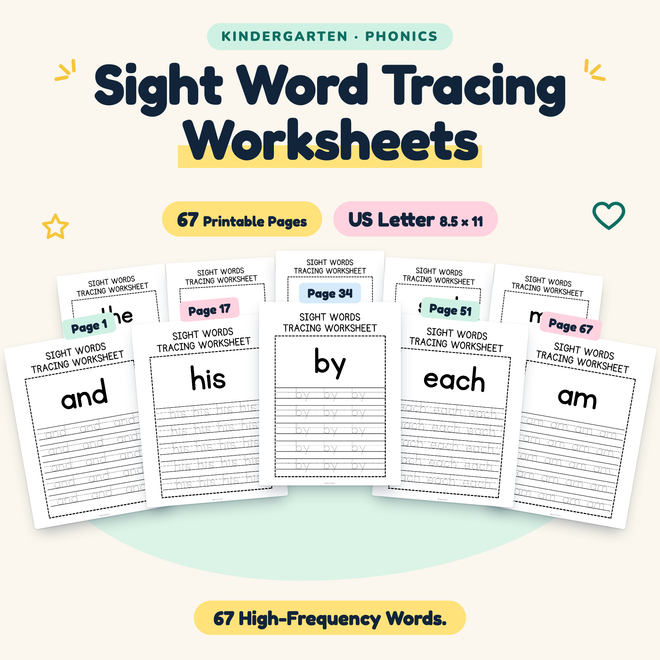 Sight Word Tracing Worksheets — 67 High-Frequency Words, K — cover