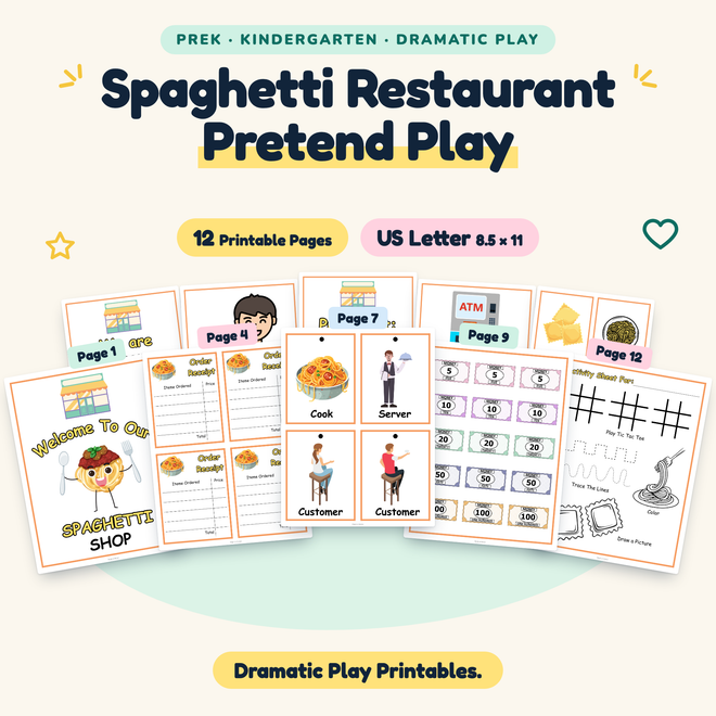 Spaghetti Restaurant Pretend Play — Dramatic Play Printables, PreK–K — cover